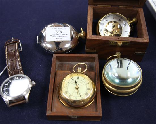 An Ingersoll wristwatch, three modern watches and a compass